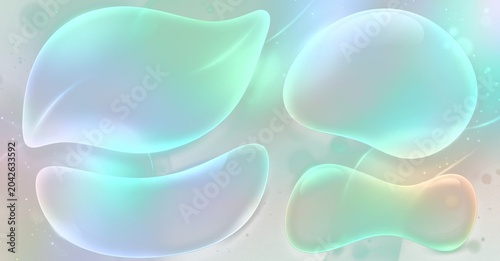 3D abstract background with organic liquid shapes in mint green and light blue
