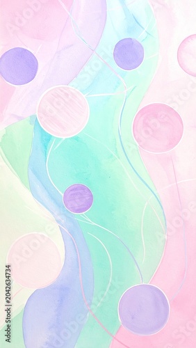 Soft Pastel Watercolor Abstract Background with Circles and Gentle Waves