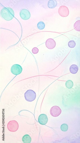Soft pastel watercolor circles and gentle swirling lines create a dreamy abstract background, embodying a tranquil and ethereal aesthetic perfect for calm and delicate designs