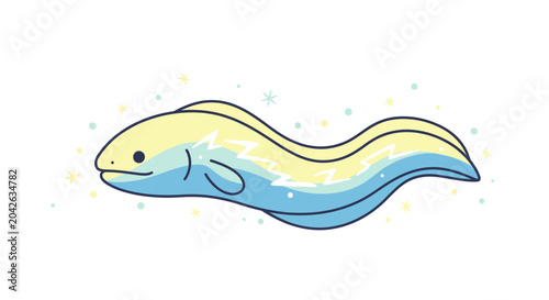 Fotografie Yellow and blue fish swimming left.