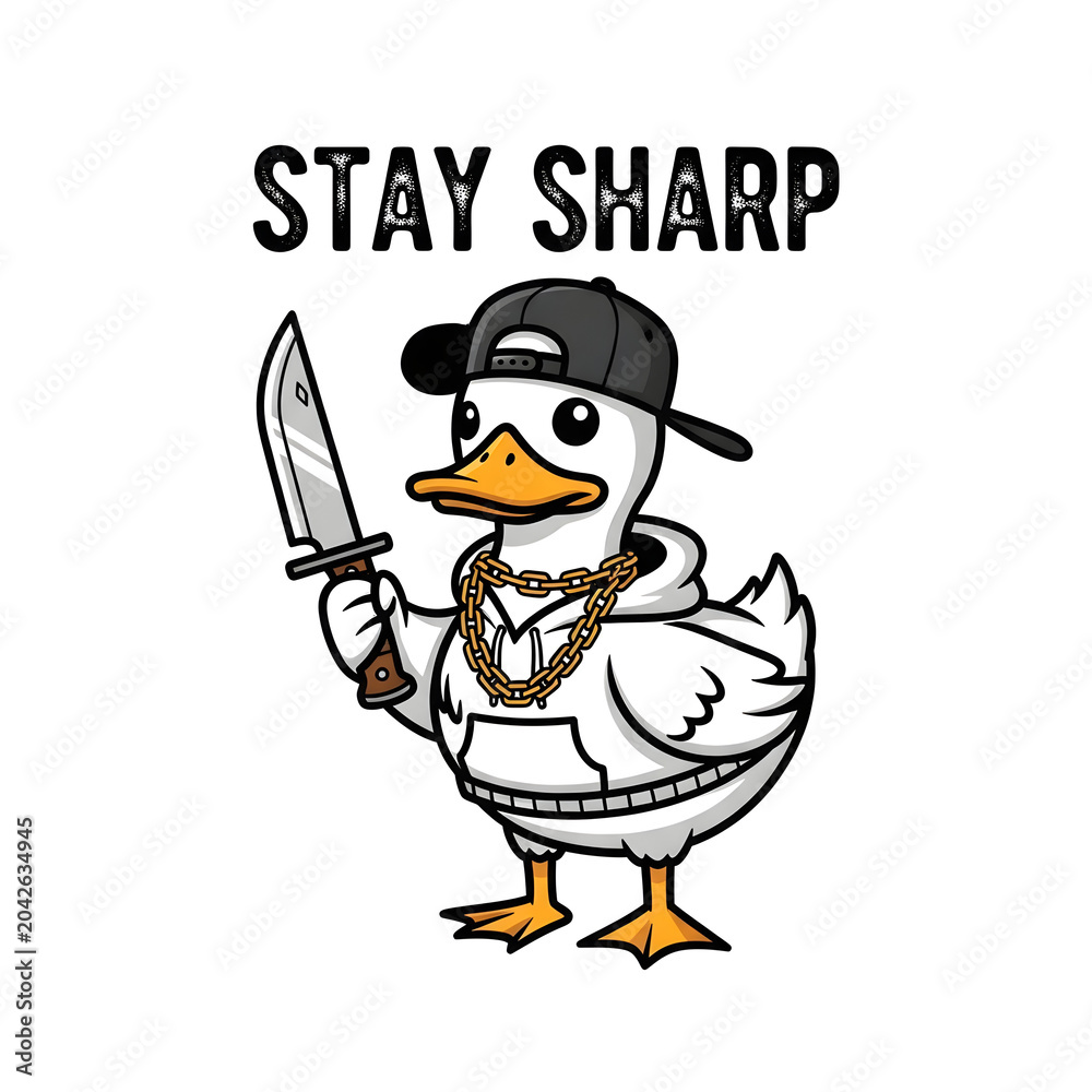 Obraz premium Stay Sharp Funny Cartoon Duck Streetwear Graphic Design