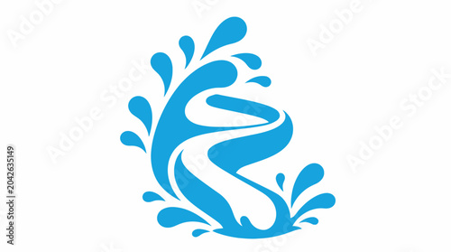 Dynamic water slide graphic element with splashes, isolated on white