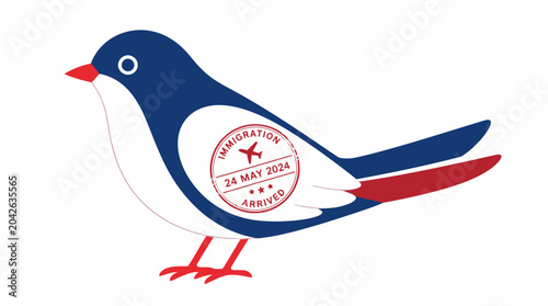 Konstfotografi Vector bird with immigration stamp, symbol of travel and arrival