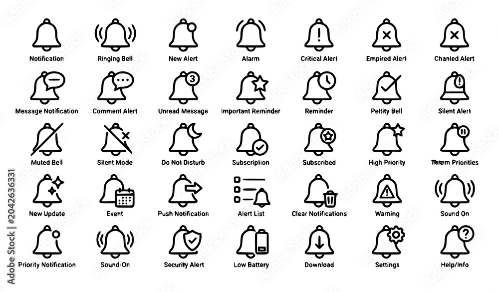 Fototapeta premium Pixel Perfect Notification Bell Line Icons Vector Illustration Pack
