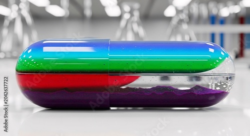 Scientific Capsule Filled with Colorful Layered Liquids and Granular Substances