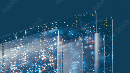 Modern design with glass and data highlights in a technological space