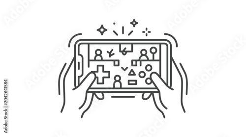 Bild auf Leinwand Multiplayer mobile game interface on smartphone screen icon.