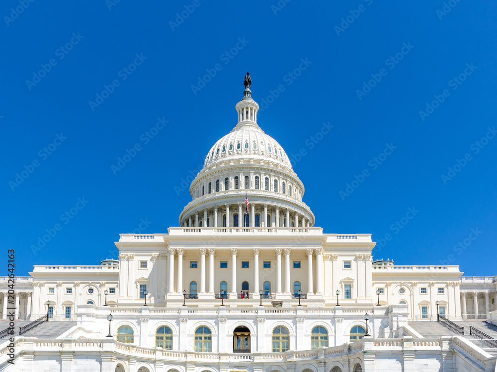 Naklejka premium United States Capitol Building Against Clear Blue Sky, Washington DC