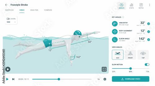 Quadro su tela Vector illustration of a swimmer performing freestyle stroke with technique anal