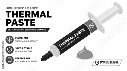 Foto Vector illustration of a thermal paste syringe with a blob, promoting better coo