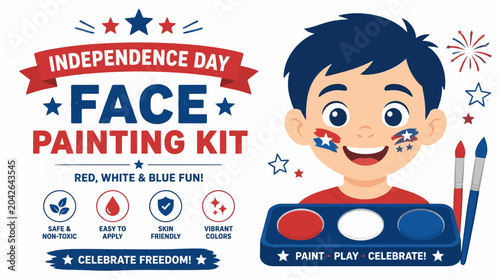 Independence Day Face Painting Kit with Boy and Patriotic Elements