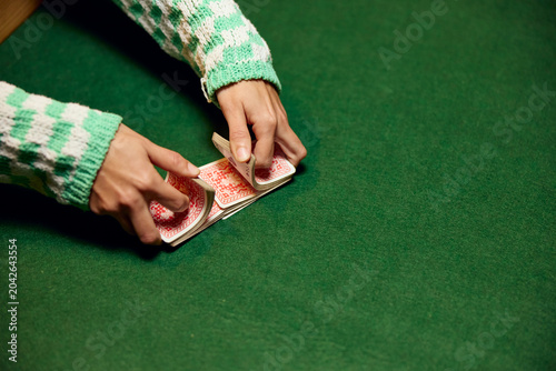 Woman mixing cards