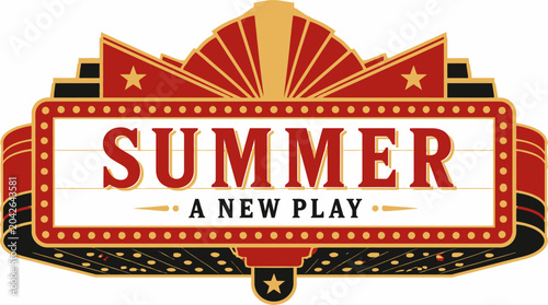 Cuadro en lienzo Vintage marquee sign announcing Summer: A New Play with retro theater elements, graphic illustration