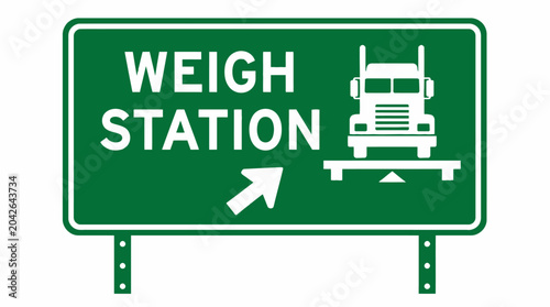 Weigh station sign with truck icon and arrow, graphic element