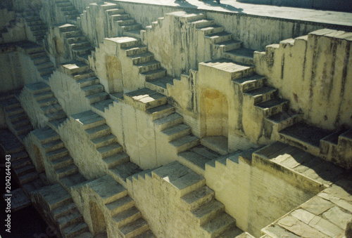 Film Photo of Ancient Stepwell Geometric Stairs, Jaipur India