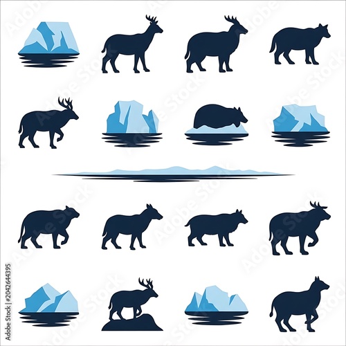 Vector illustration of various animals in motion.