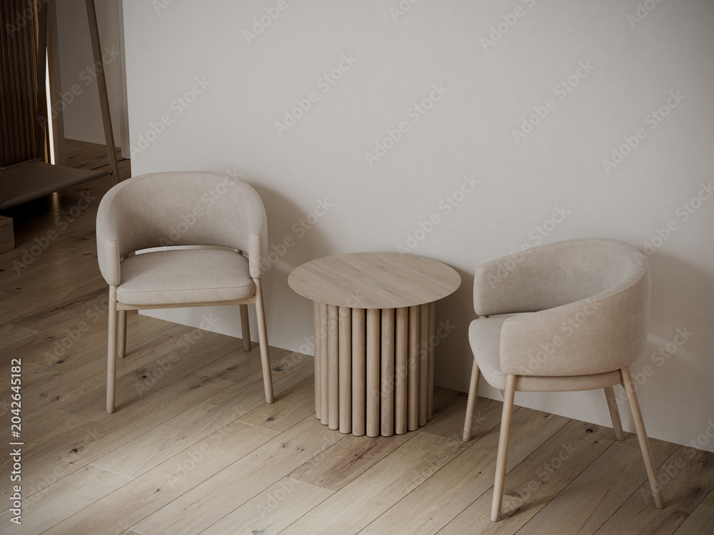 © Viktoriia Lytvyn/Stocksy - Closeup to living cozy ivory chairs. Lounge space with coffee table © Viktoriia Lytvyn/Stocksy - Closeup to living cozy ivory chairs. Lounge space with coffee table