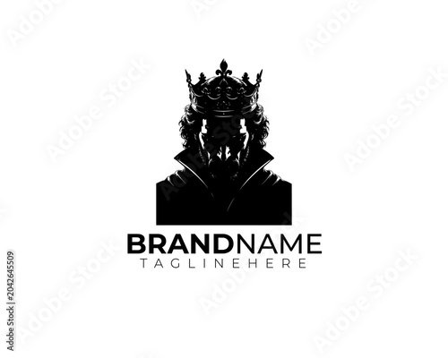 Black and White Mysterious King Looking Down Portrait Logo