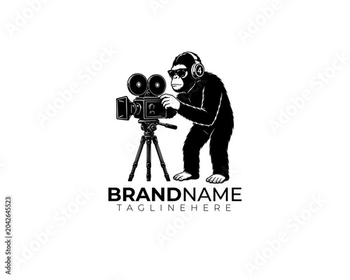Black and White Monkey Cameraman Film Logo