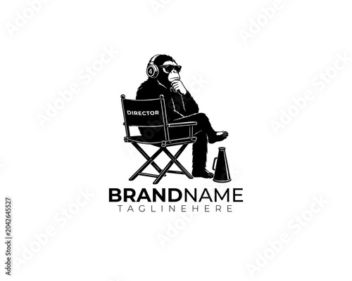 Thinking Monkey Director Mascot Logo with Megaphone