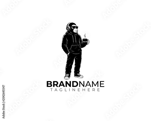 Black and White Monkey Film Director Holding Coffee Mug Logo