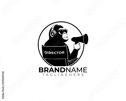Black and White Monkey Film Director with Megaphone Logo