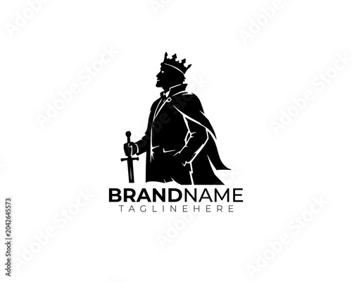 Black and White King with Sword and Crown Logo