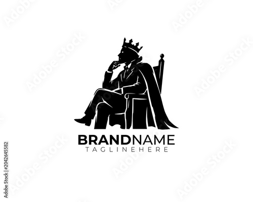 Black and White King Sitting on Throne Logo