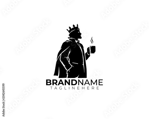 Black and White King Holding Coffee Mug Logo