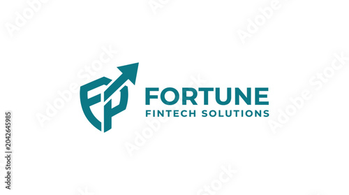 Fintech logo with shield and upward arrow, representing growth and security.