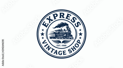 Foto Vintage train emblem graphic element for express shop with wings and smoke