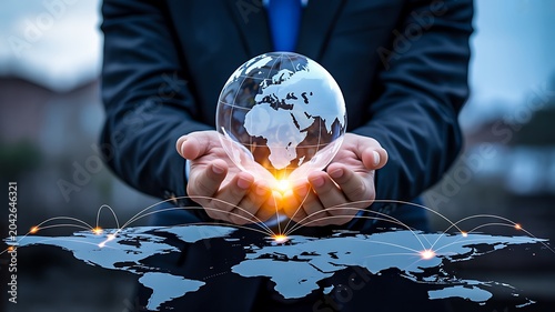 Global business connectivity concept with world globe network technology and international communication
