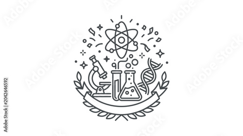 Foto Science and DNA research line art emblem.