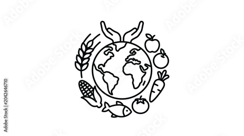 Konstfotografi Hands cradling Earth surrounded by diverse healthy foods.