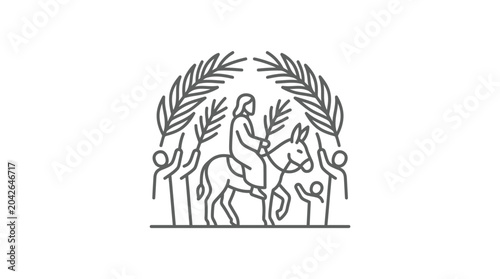 Tableau sur toile Palm Sunday Jesus entering Jerusalem on donkey line icon