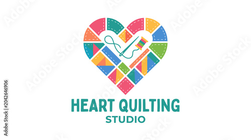 Tableau sur toile Colorful heart quilt logo with needle and thread, graphic element