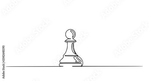 Bild auf Leinwand Single Chess Pawn Line Art on White Background, Minimalist Strategy Concept