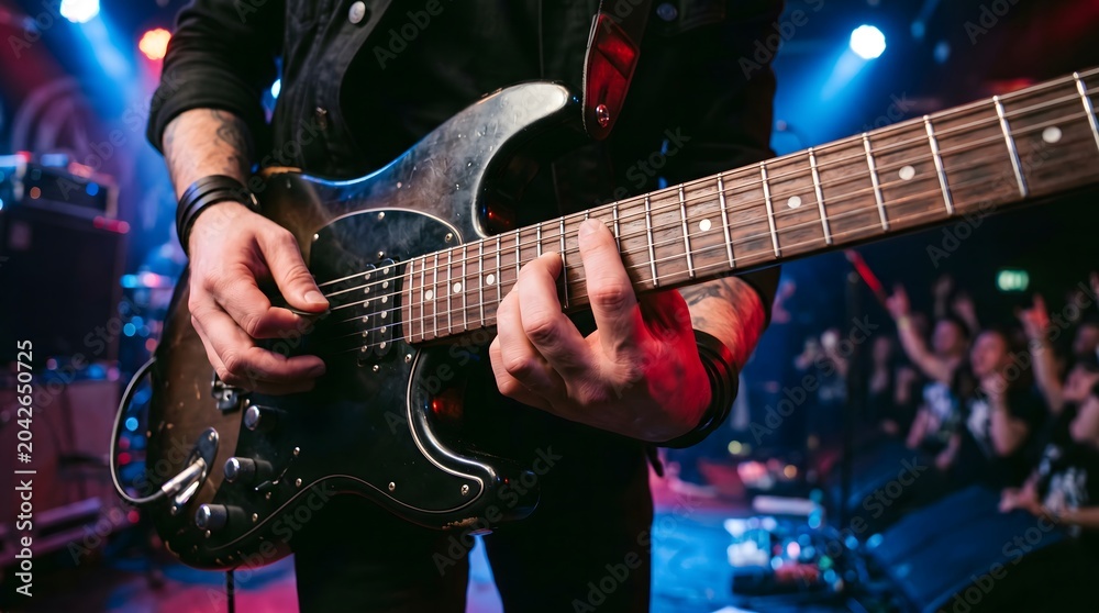 Obraz premium Person Playing Electric Guitar on Stage