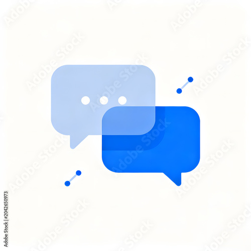 Two overlapping blue speech bubbles representing digital communication and network connection on a clean white background.