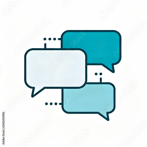 Three overlapping speech bubbles in varying shades of blue and white, representing communication, conversation, and dialogue in a minimalist icon style.