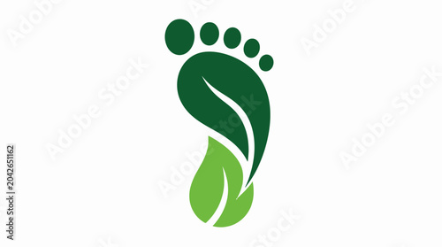 Green footprint logo with leaf elements, eco-friendly concept graphic
