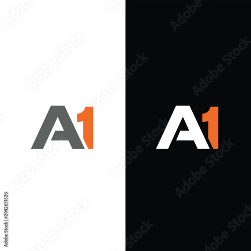 A1 with orange and gray on white and black backgrounds keywords: a1, symbol, letter, typography