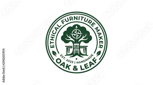 Foto Ethical furniture maker logo with tree and chair graphic element