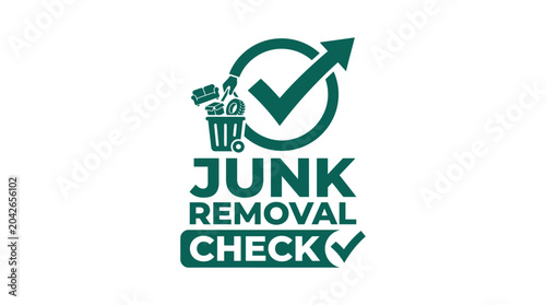Junk removal checkmark icon with trash can, graphic element for service