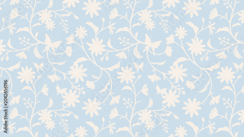 Seamless Floral and Butterfly Botanical Chintz Pattern Background