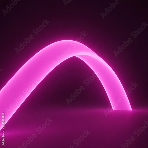 Vibrant Glowing Pink Arch Creating Abstract Futuristic Light Effect on Dark Background
