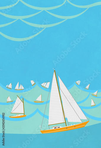 Summer Sailing Poster Template with Copy Space with Blue Background