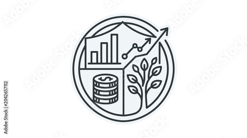 Sustainable financial growth and circular economy icon symbol.