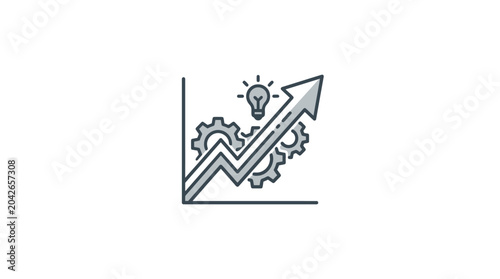 Business growth graph icon with gears and lightbulb