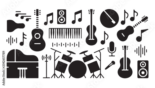 Bild auf Leinwand Musical instruments and audio equipment set